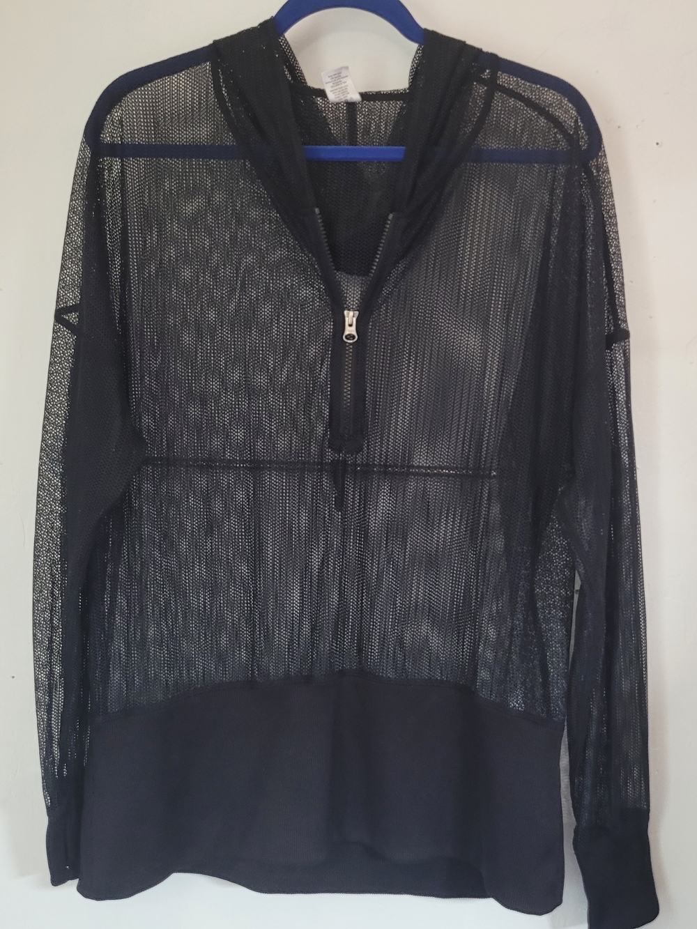 Soybu Black Mesh Hooded Top with Wide Trim